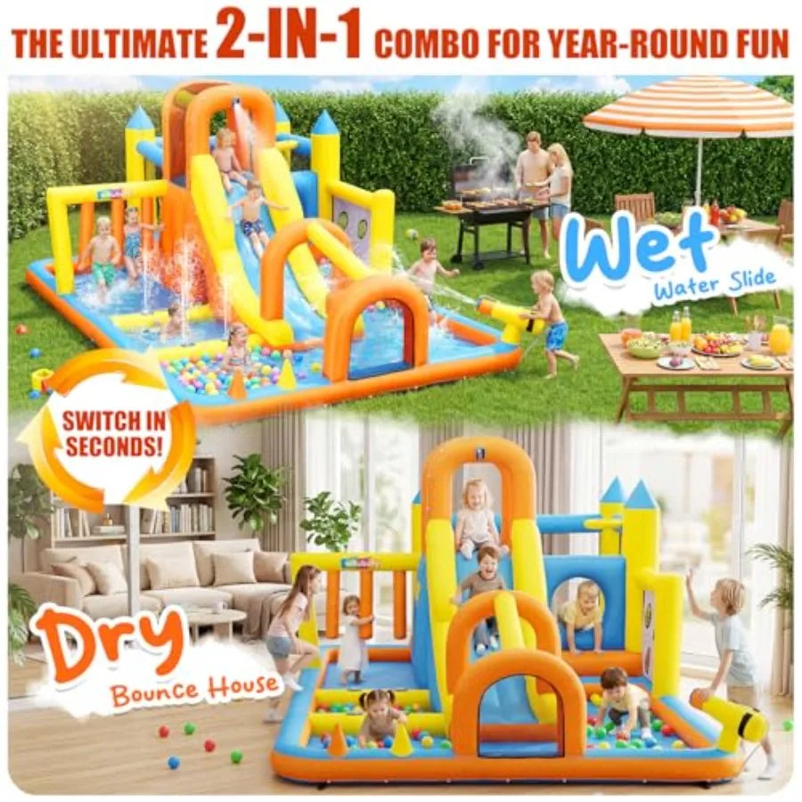 15ft Backyard Inflatable Water Slide Park Ages 6-12 Splash Pool