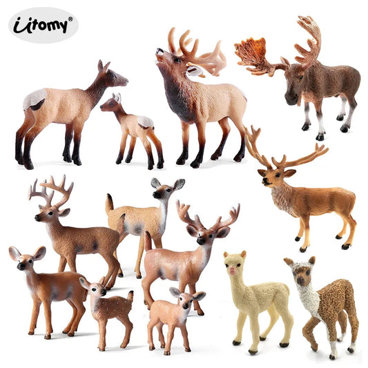 Forest Animal Action Figures Set - Moose, Elk, Reindeer, Alpaca, Sika Deer - ToylandEU