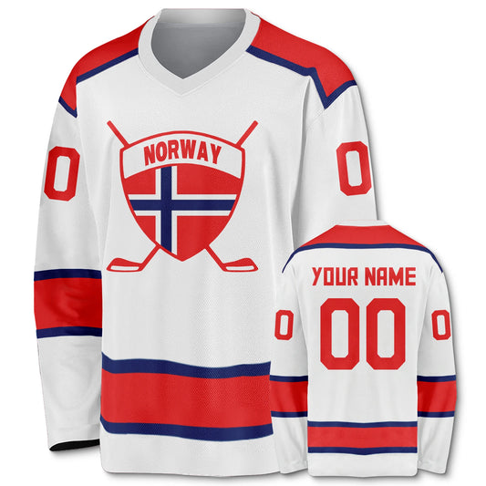 Customizable Norway Ice Hockey Jersey for Men, Women, Youth & Kids - Personalized Team Shirt with Name & Number