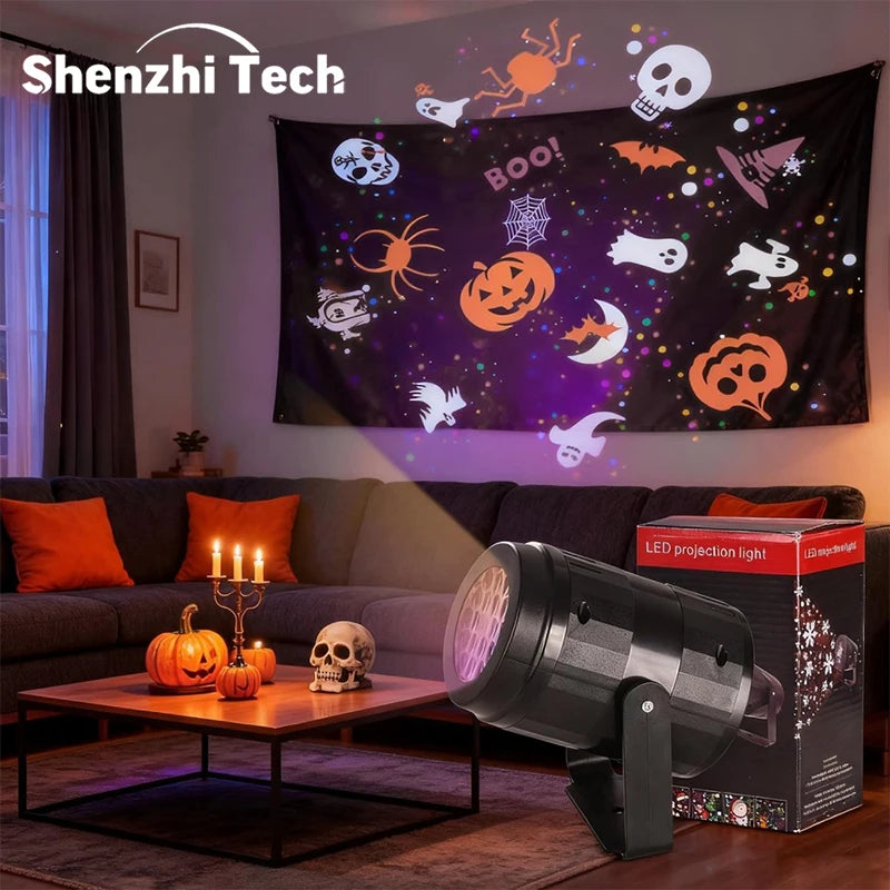 Halloween LED Projector | Rotatable Head | Ghost Pumpkin Themes | Indoor Decor