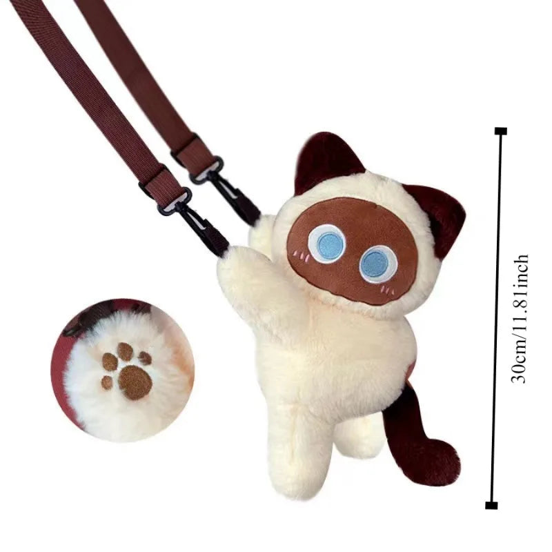 Chic Cat Plush Crossbody Bag with Big Eyes - Women's Kawaii Doll Fur Accessory