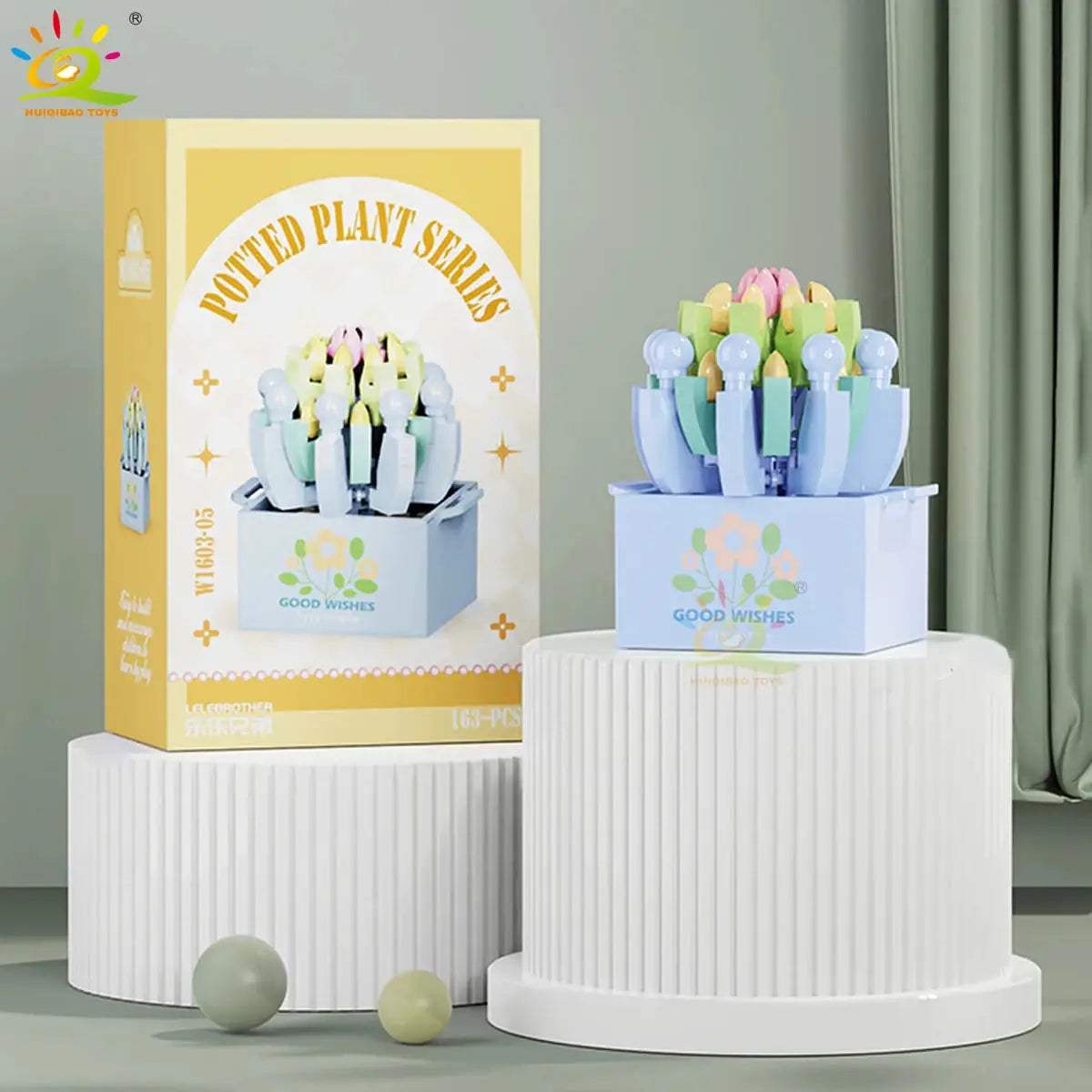HUIQIBAO MOC Flower Succulent Potted Model Building Block DIY Eternal Bouquet Home Desk Plant Decor Brick Girl Gift Children Toy - ToylandEU