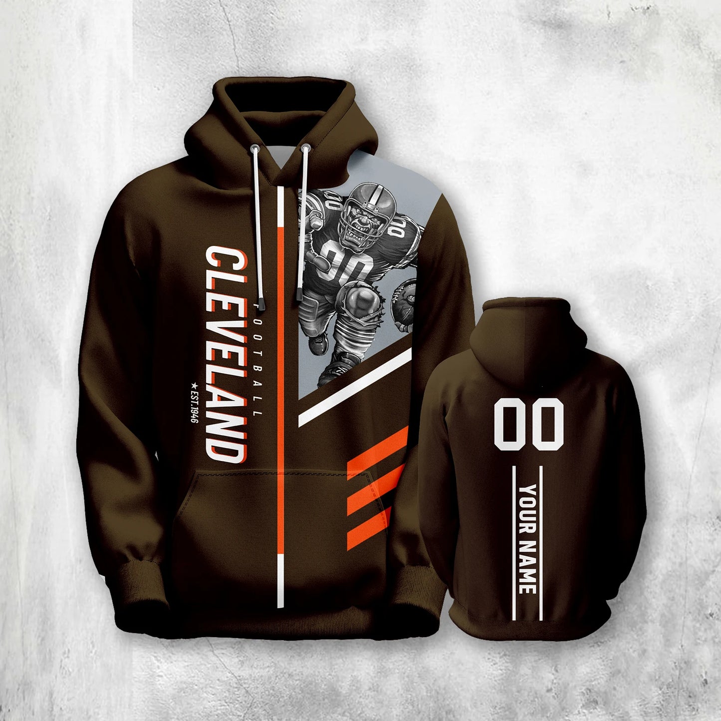 Personalized Cleveland City Football Hoodie with Custom Name & Number - Unisex 3D Printed Pullover Sweatshirt for Men, Women, and Youth