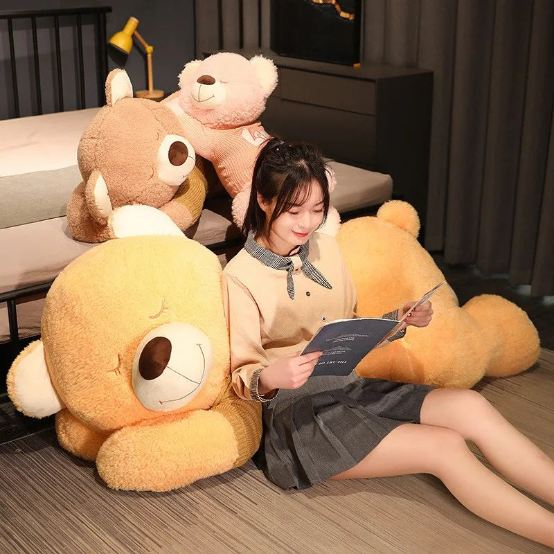 80/100CM Lovely Giant Size Lying Teddy Plush Toys Soft Sweater Bear - ToylandEU
