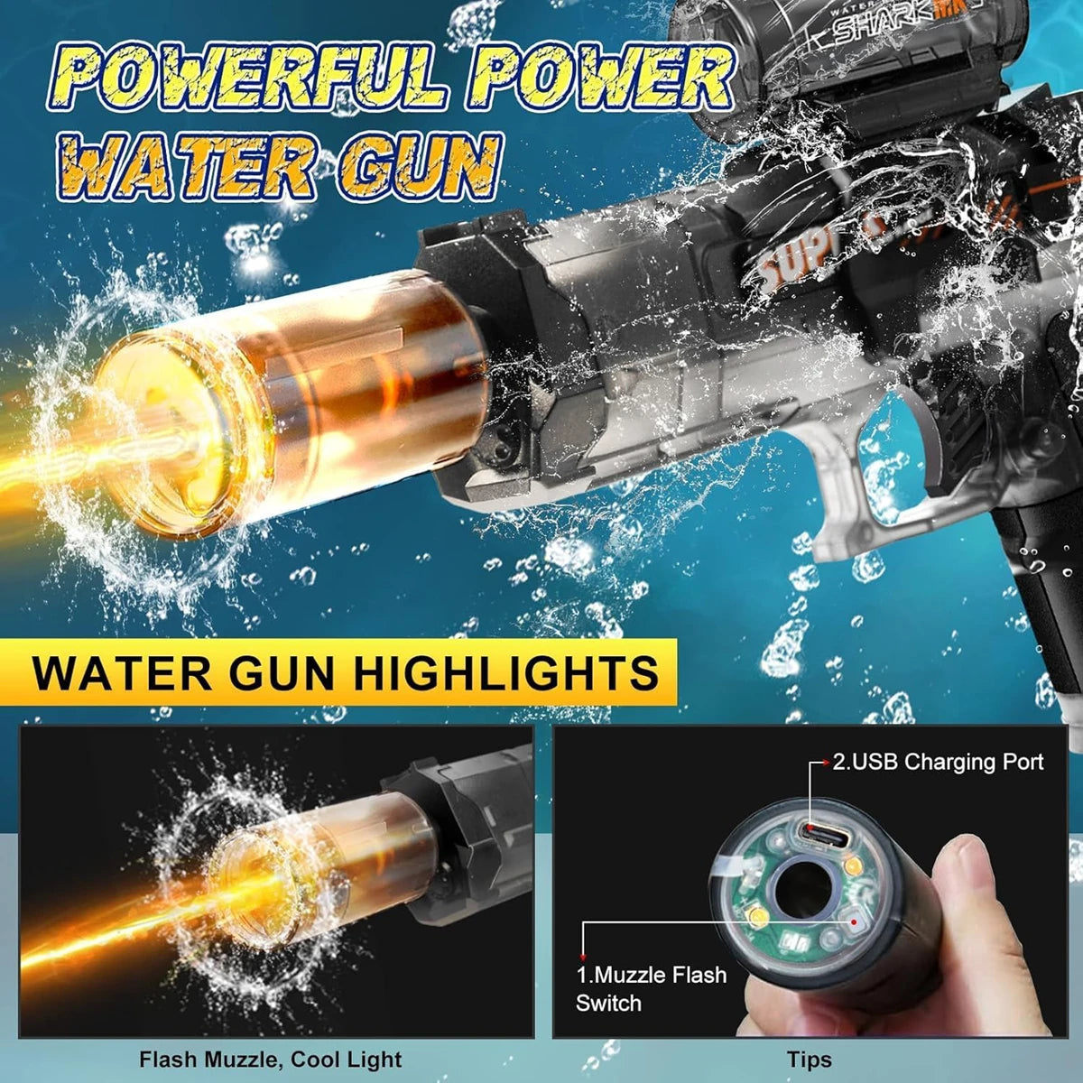 Water Gun | Automatic Operation | Outdoor Summer Toy | Blue Red Black Gray