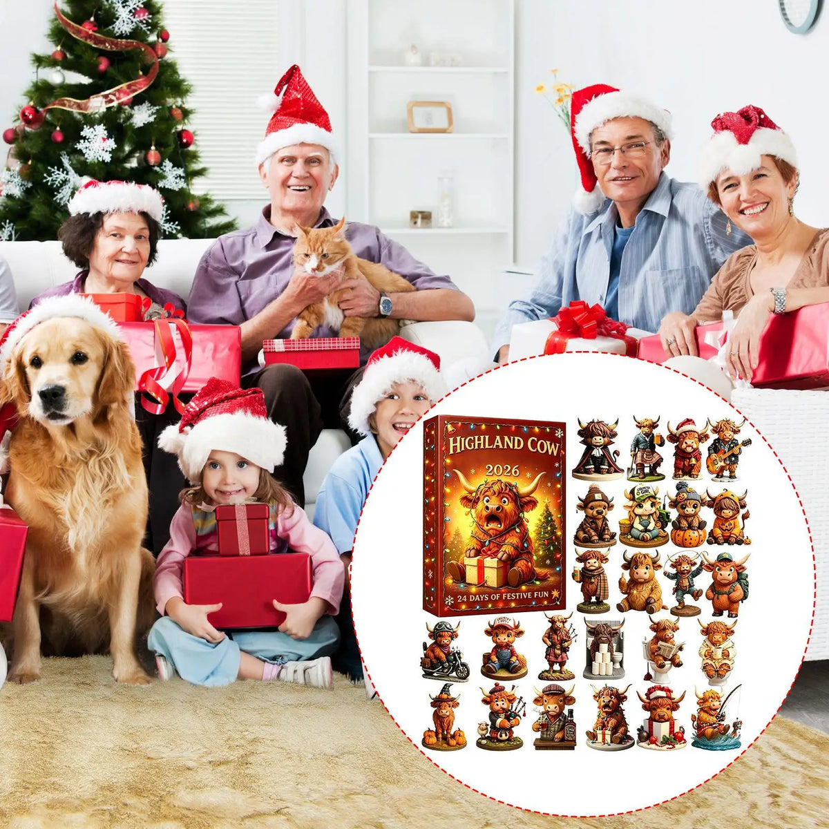 Advent Calendar | 24 Highland Cow Ornaments | 2D Acrylic Christmas Tree Decor | Daily Countdown Gift