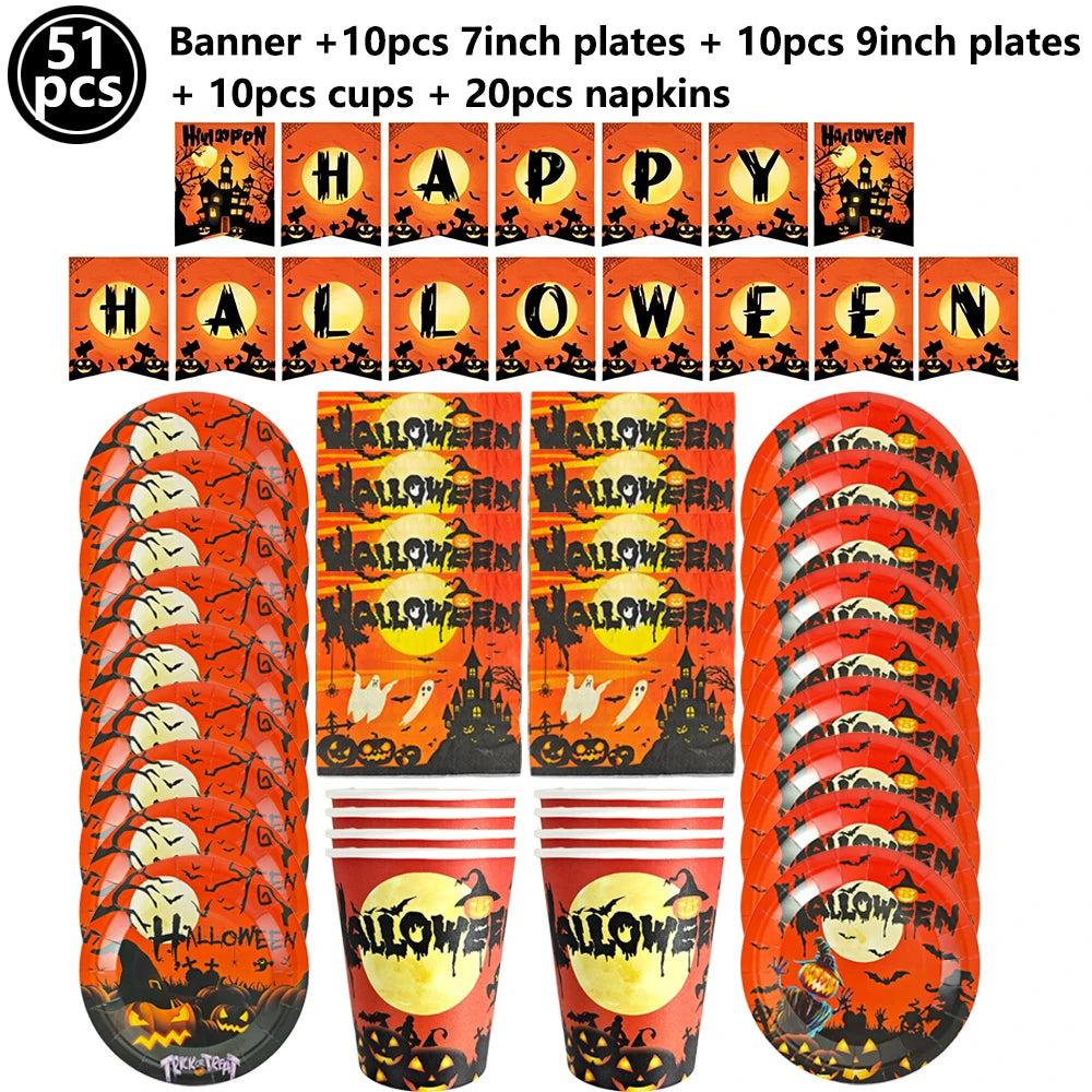 Halloween Party Tableware | Paper Disposable | Plates Cups | Birthday Decor