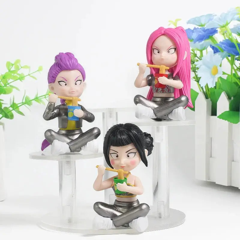 Hunter Girl Group Collectible Figure Funny Eating Noodles Sitting Pose Lumi Mila Zoe PVC Doll Model Toy Ornament Gift For Fans - ToylandEU
