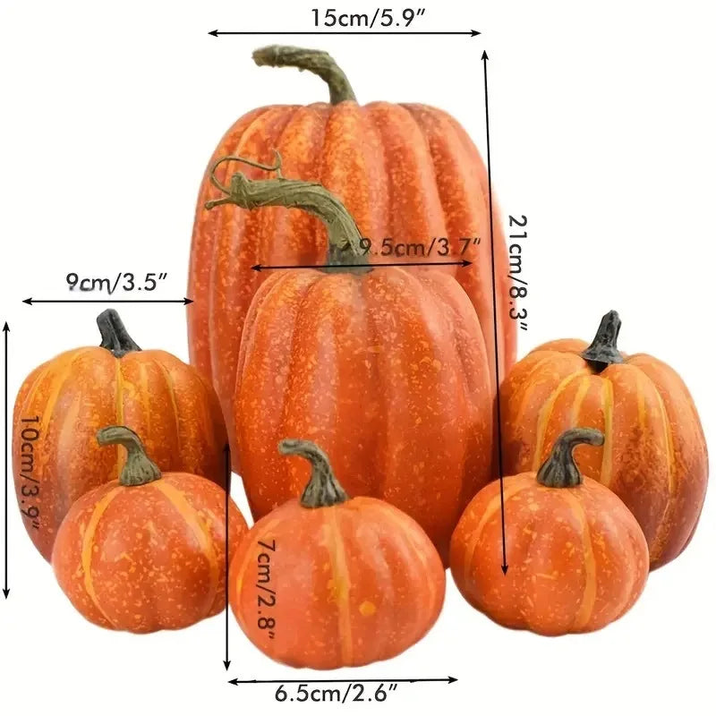 Artificial Pumpkin Set | Orange | Indoor Outdoor | Set of 7