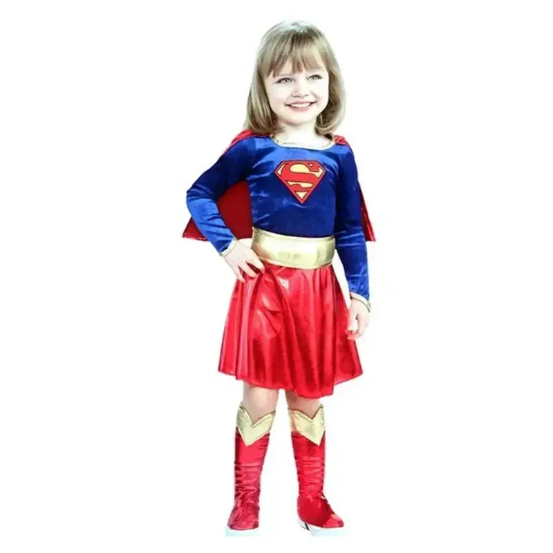Superwoman Dress Cosplay Costumes Super Girls Dress Shoe Covers Suit Superhero Woman Super Hero Kids Halloween Costume - ToylandEU