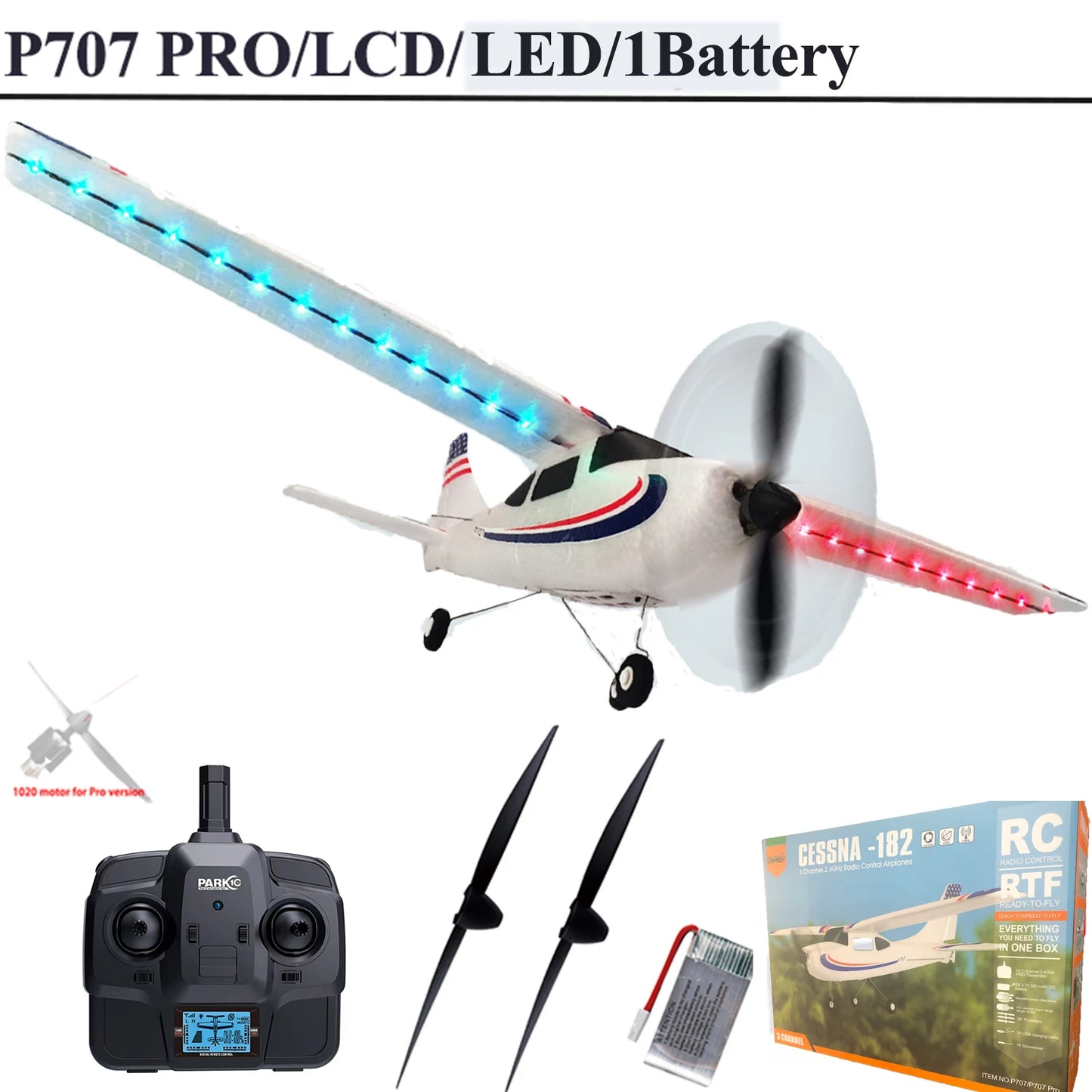 RC Parkten P707G PRO 3D/6G RC Glider with Gyro - Ready-to-Fly CESSNA 182 Drone for Outdoor Fun