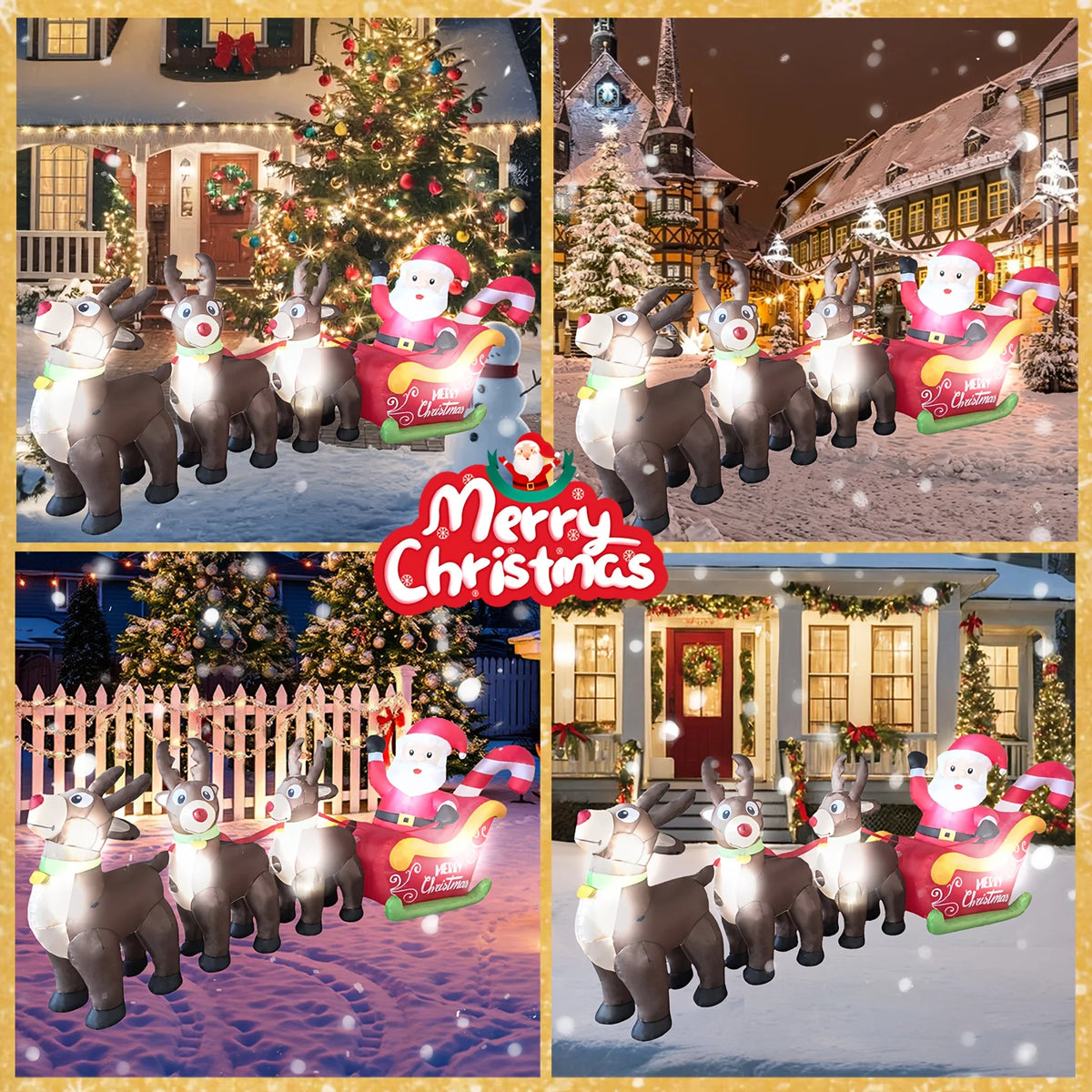 Inflatable Santa Sleigh | 9.8 Ft Led Model | 3 Reindeer | Outdoor Christmas Decor