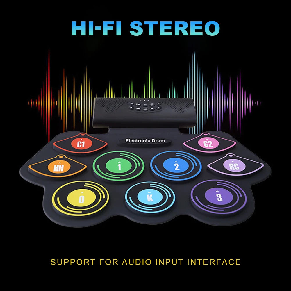 Electronic Roll Up 9 Pads Drum Kit Built In Speaker