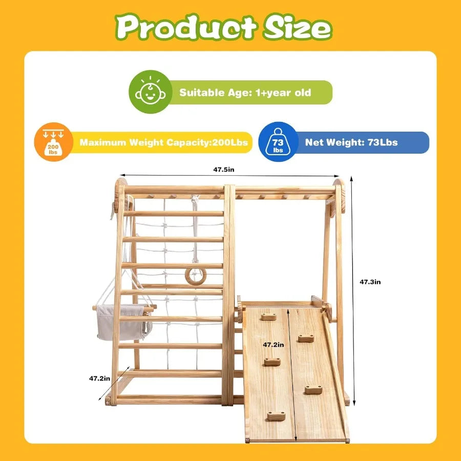 Indoor Wooden Climber Playset 8In1 Jungle Gym Montessori