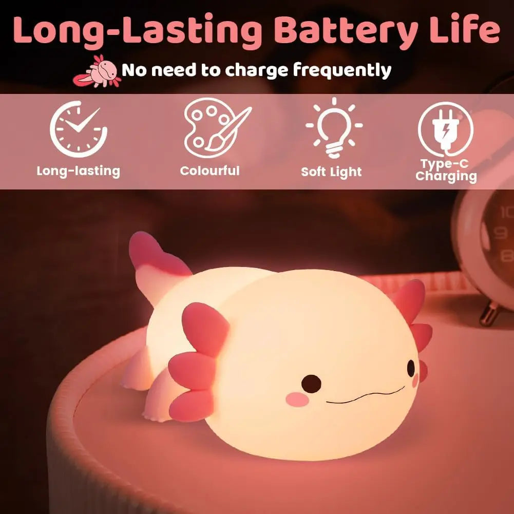 Axolotl Night Light | LED Touch Control | Battery Powered | Kids Bedroom Gift
