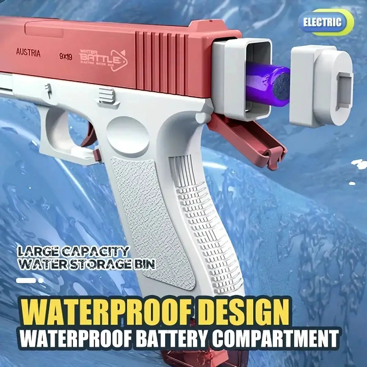 Electric Water Gun,Automatic Squirt Gun,2 Water Clips,Water Squirter Summer Swimming Pool Party Beach Outdoor Activity,BLue/Pink - ToylandEU