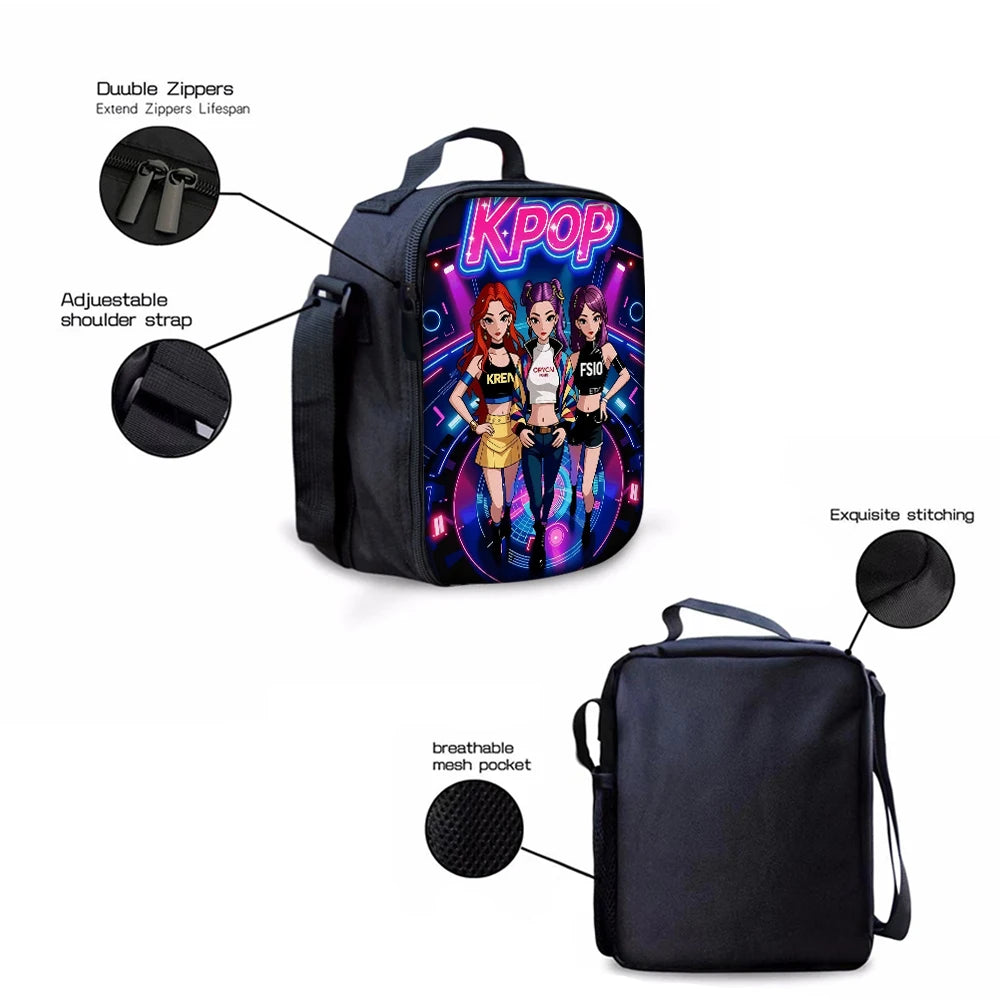 Kpop Group Print Backpack Set Lightweight Large Capacity School Bags
