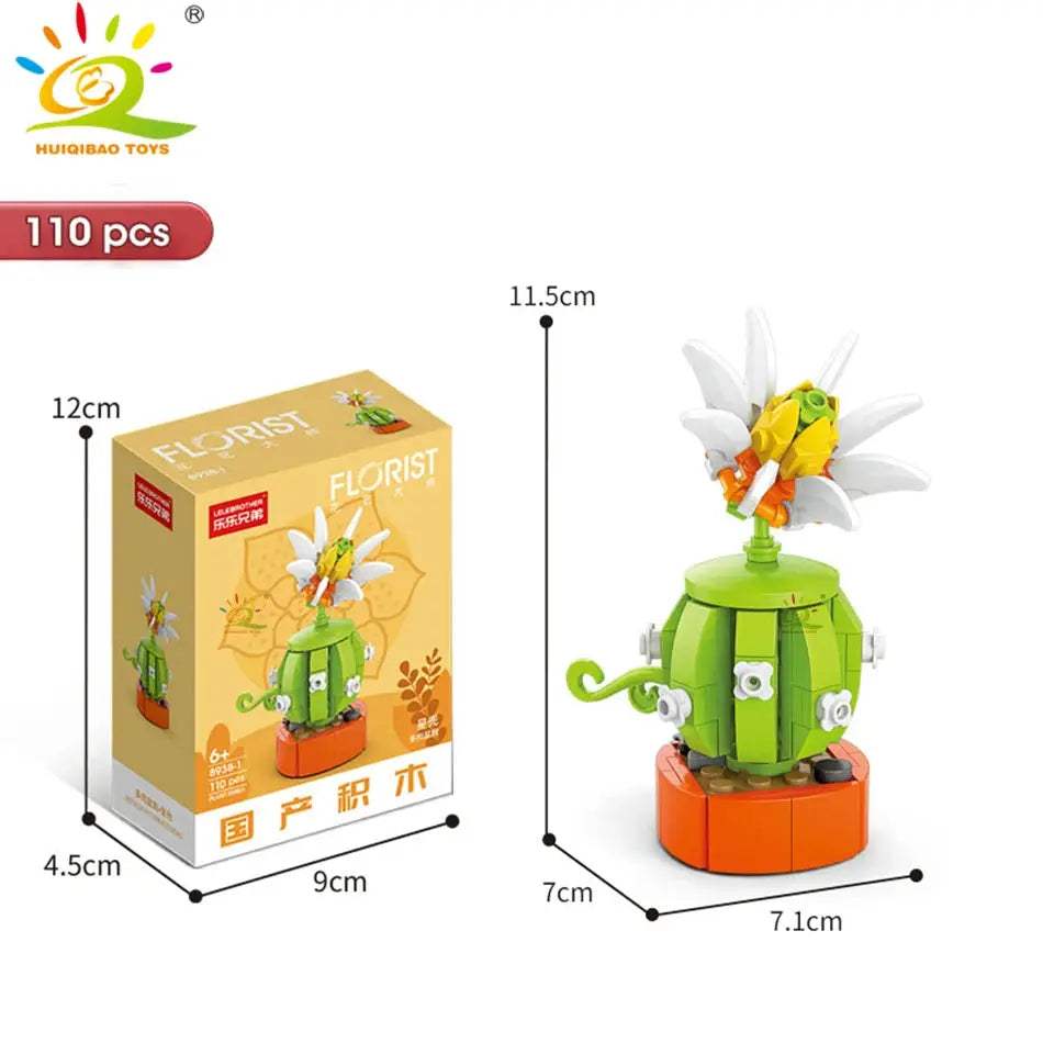 HUIQIBAO MOC Flower Succulent Potted Model Building Block DIY Eternal Bouquet Home Desk Plant Decor Brick Girl Gift Children Toy - ToylandEU