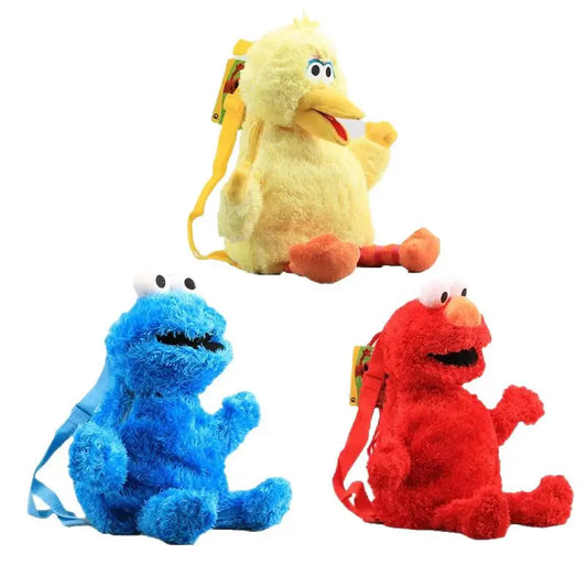 Sesame Street Plush Backpack with Elmo, Cookie Guy, and Big Bird Characters - Kids Schoolbag for Birthday and Christmas Gifts