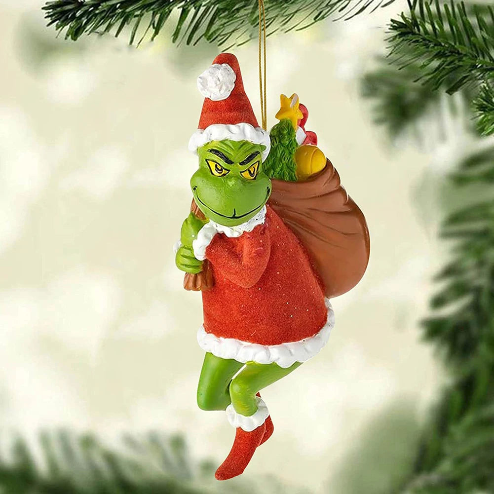 2D Green Monsters Ornaments | Acrylic Christmas Tree | Cartoon Hanging Pendants