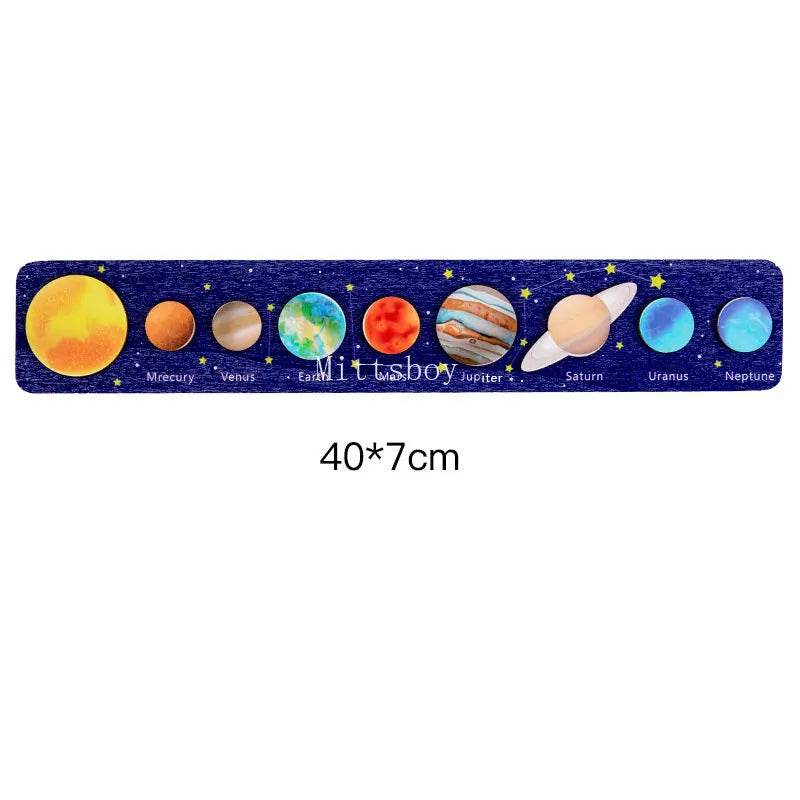 Baby Montessori Wooden Early Education Toys 3D Eight Planets Puzzle Universe Cognition Solar System Planet Matching Board - ToylandEU