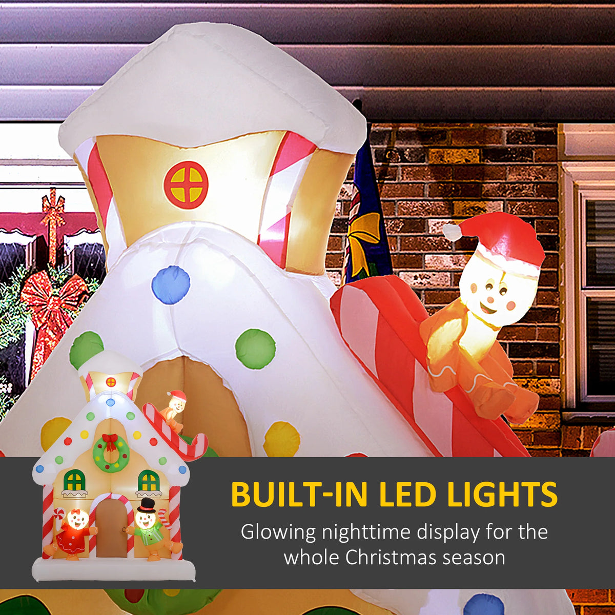 Gingerbread House Christmas Inflatable | 7 Ft Tall | Led Lights | Indoor Outdoor