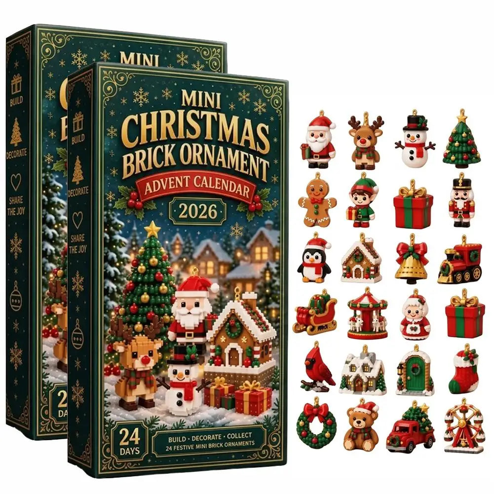Advent Calendar | 2026 Mini Brick Ornaments | 24 Day 3D Building Block Style | 3.5 cm PVC Tree Decor