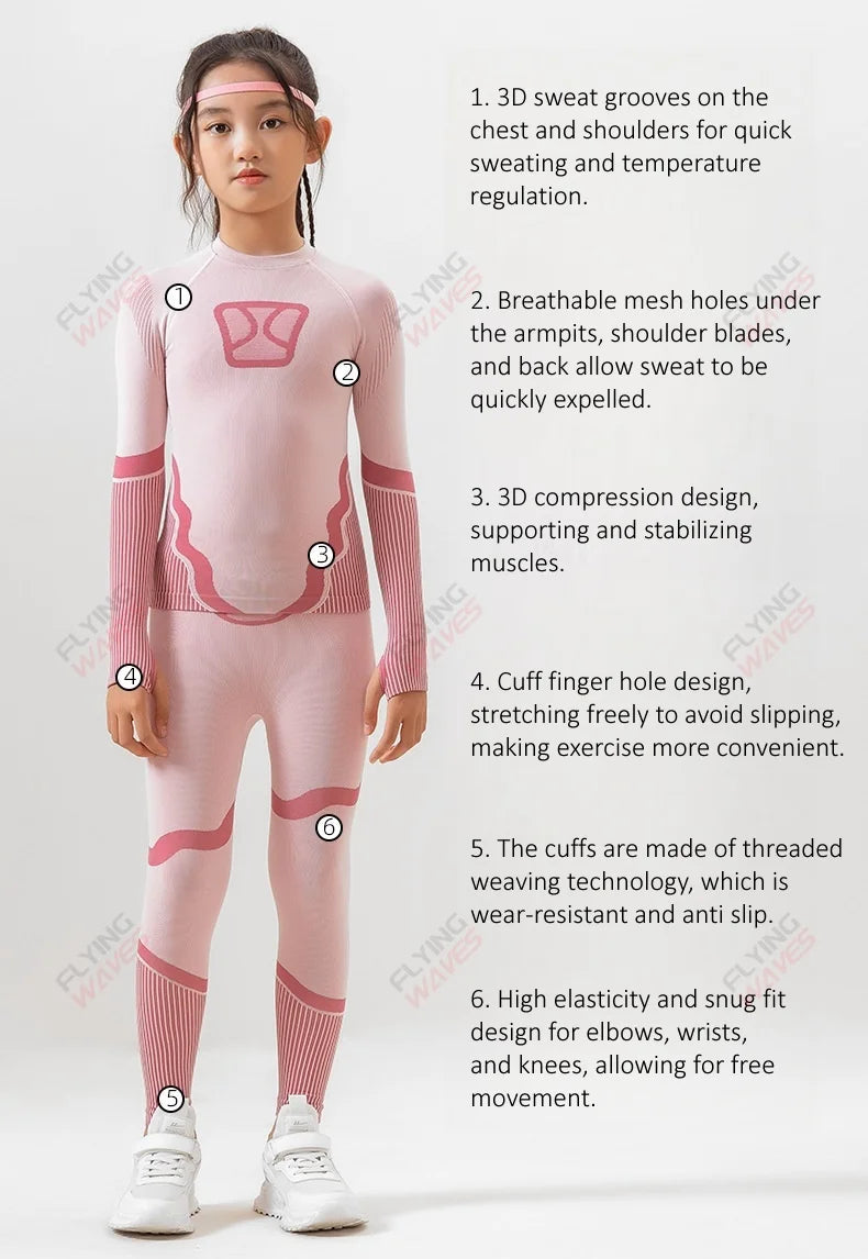 Kids Winter Base Layer Set | Quick Dry Fabric | Four Way Stretch | Sizes S M L