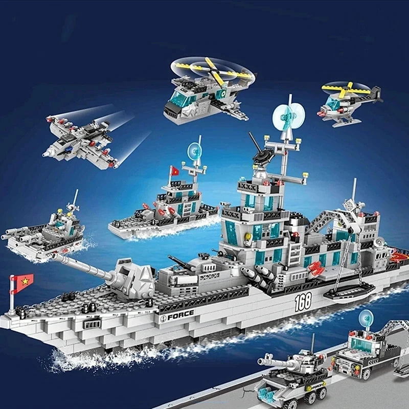 Navy War Chariot Ship Army Boat Plane Model Warships Building Blocks - ToylandEU