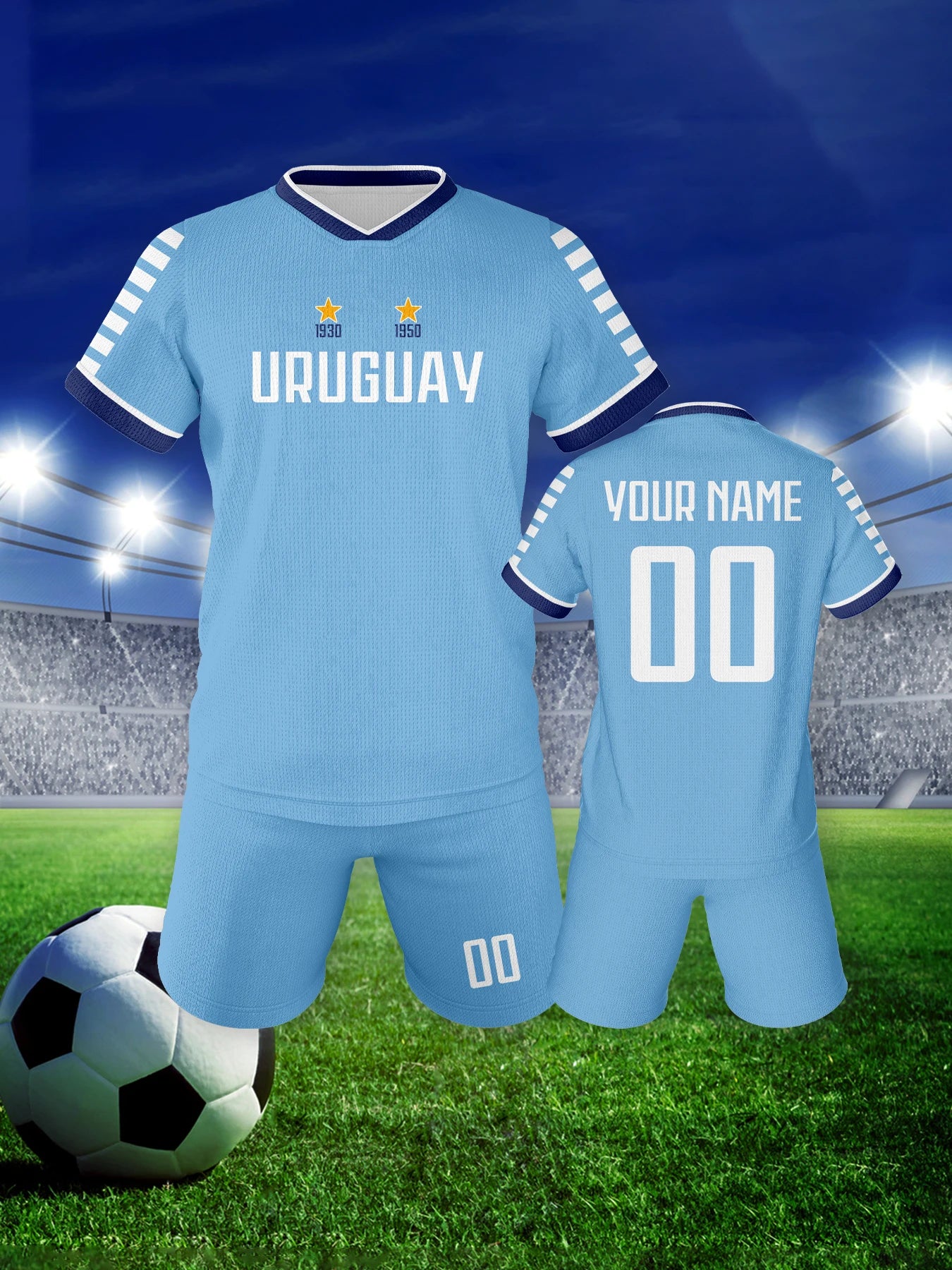 Customizable Kids Uruguay Soccer Training Jersey - Personalized Youth Football Tracksuit with Name & Number