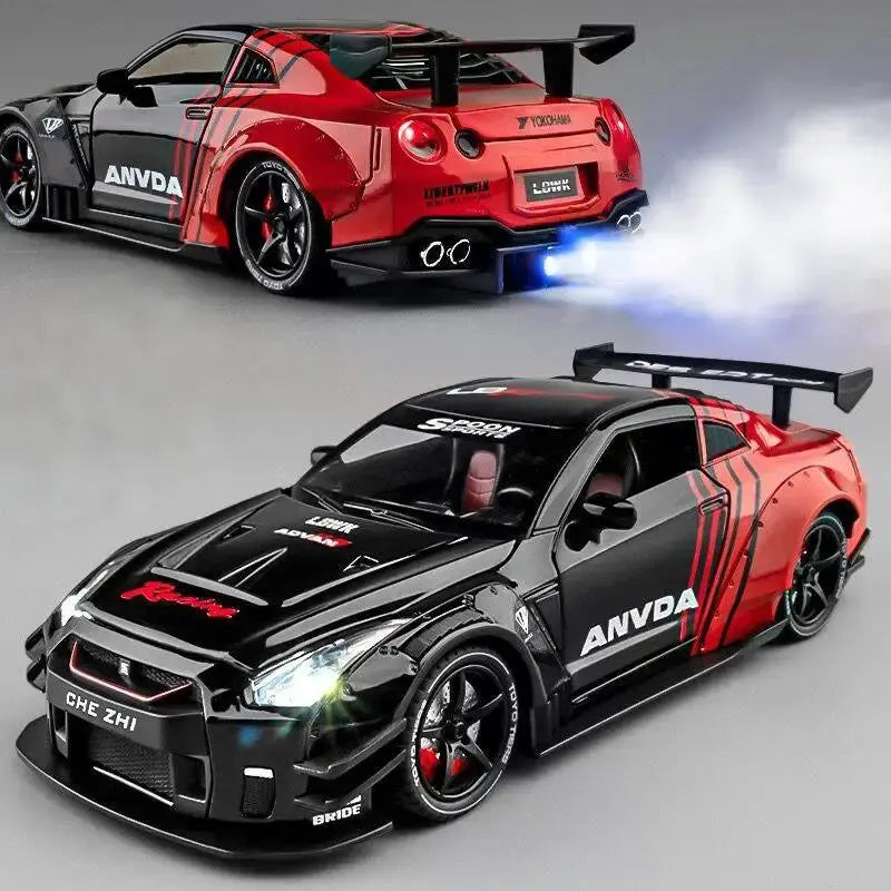 1/24 Silvia GTR GT-R R35 Alloy Sports Car Model Diecast Metal Racing Vehicles Car Model Sound and Light With Spray Kids Toy Gift - ToylandEU