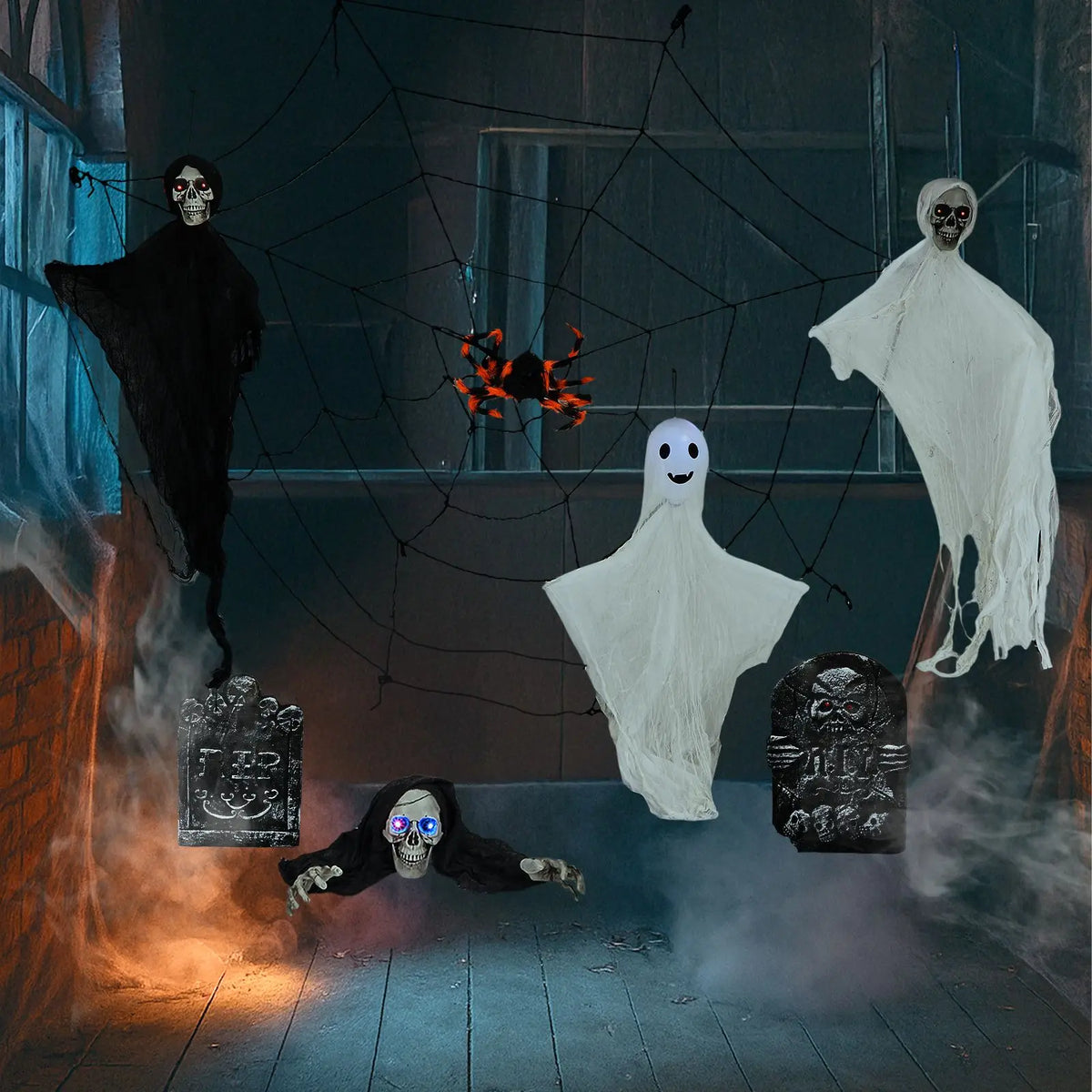 Outdoor Halloween Decorations | 8-Piece Set | Hanging Ghosts And Tombstones