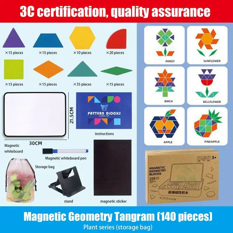 Montessori-friendly Vibrant Tangram Puzzle Set - Magnetic Wooden Blocks for Educational Play