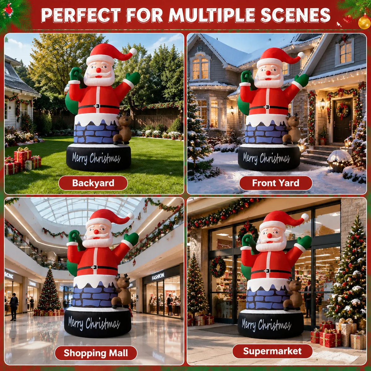Inflatable Christmas Chimney | 20 Feet Tall | Santa Figure | Outdoor Decor