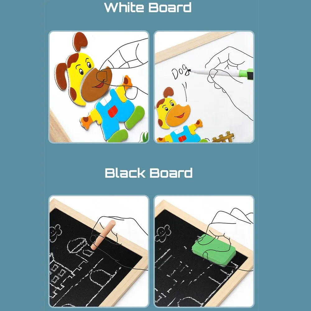 Wooden Multifunction Children Animal Puzzle Writing Magnetic Drawing - ToylandEU