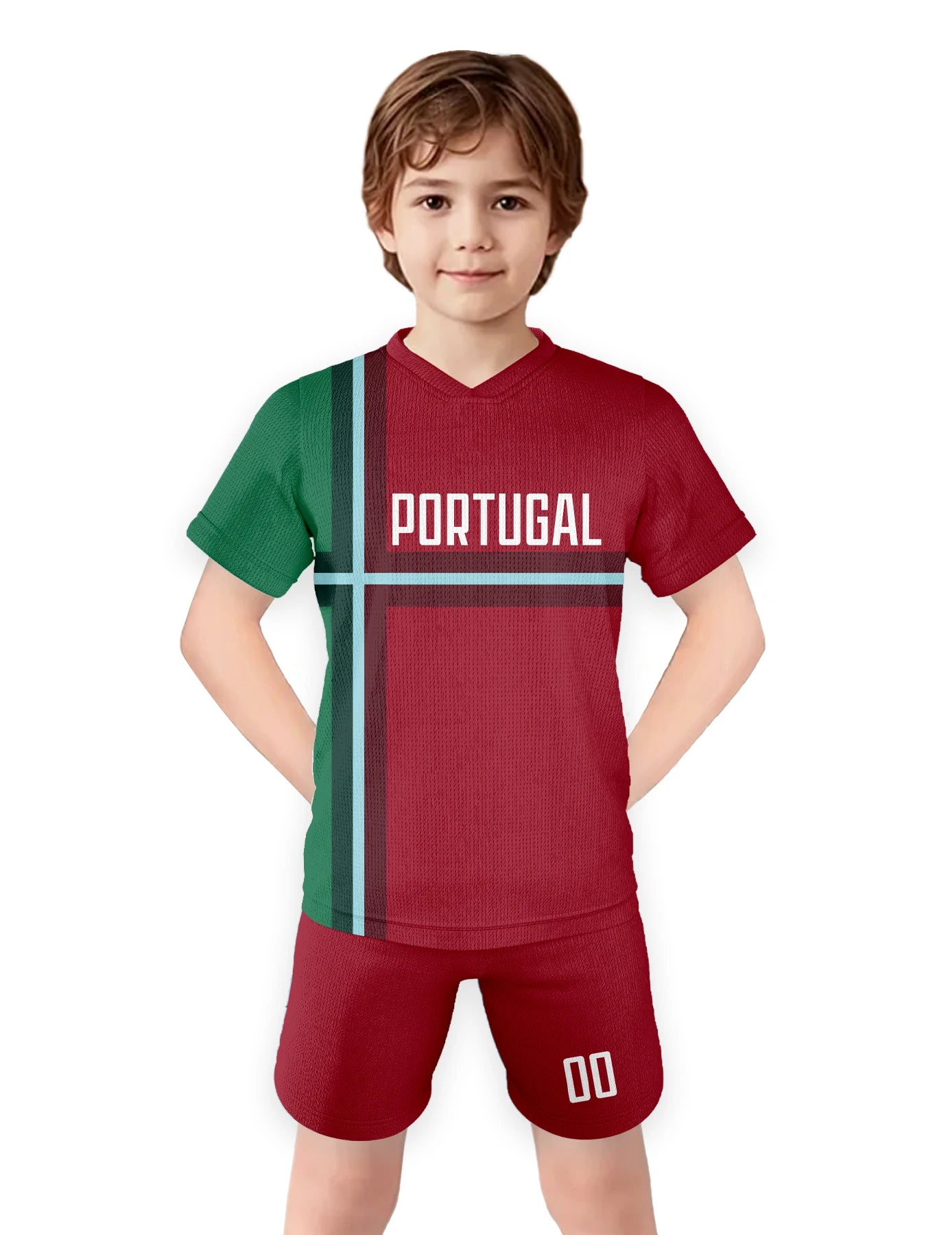 Customizable Portugal Youth Soccer Jersey - Personalized Name & Number Football Uniform for Kids Aged 3-14 Years