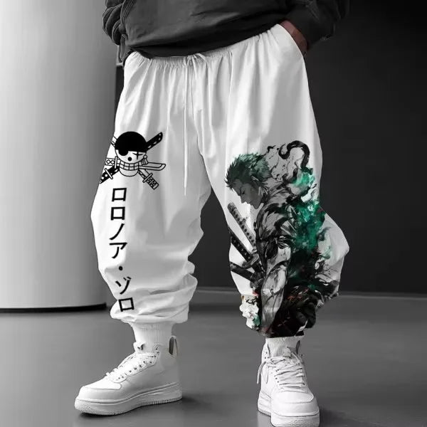 Men's Anime Joggers | Zoro Cartoon Print | Polyester Fabric | Summer Streetwear