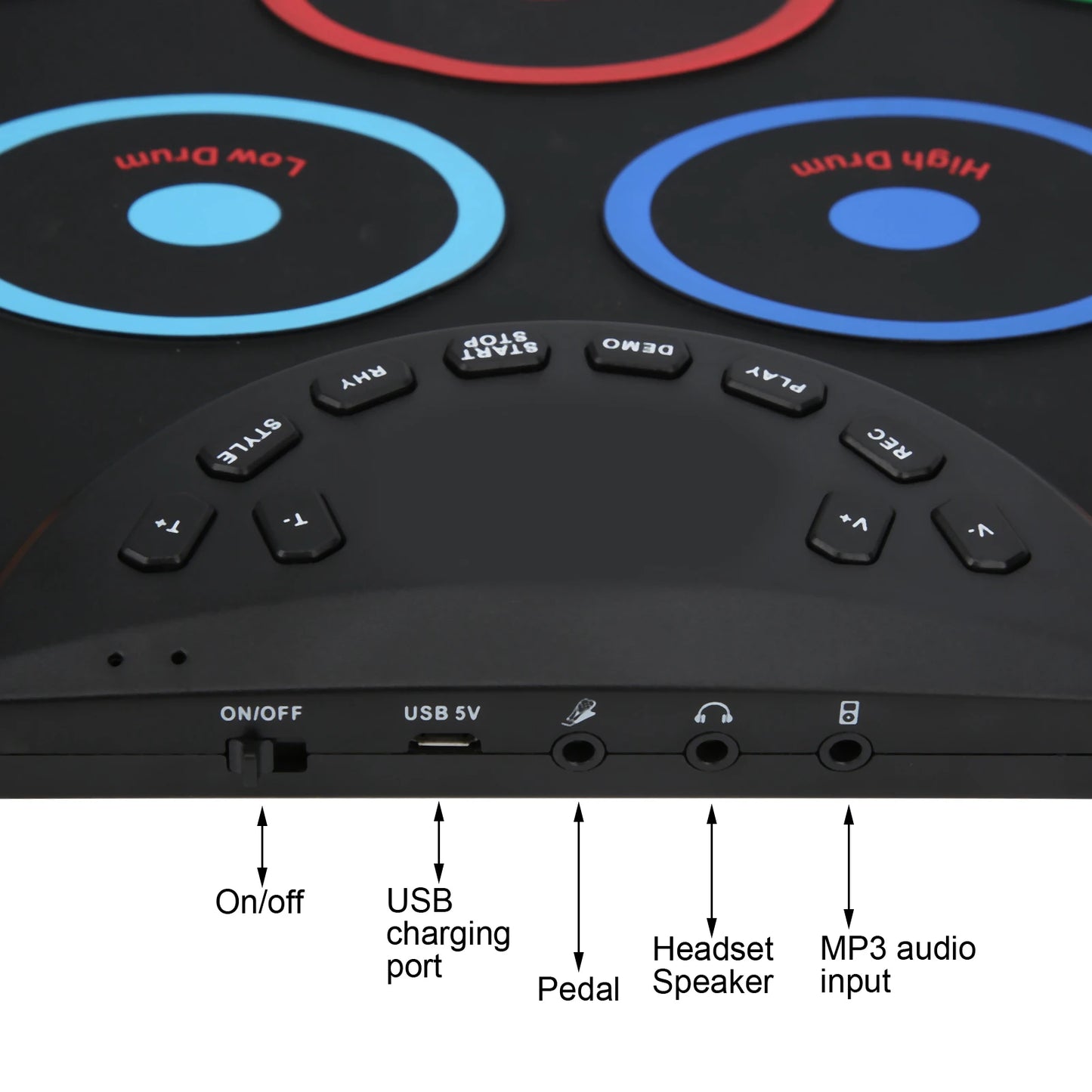 Portable Electronic Drum Pad For Beginners With Colorful Pads