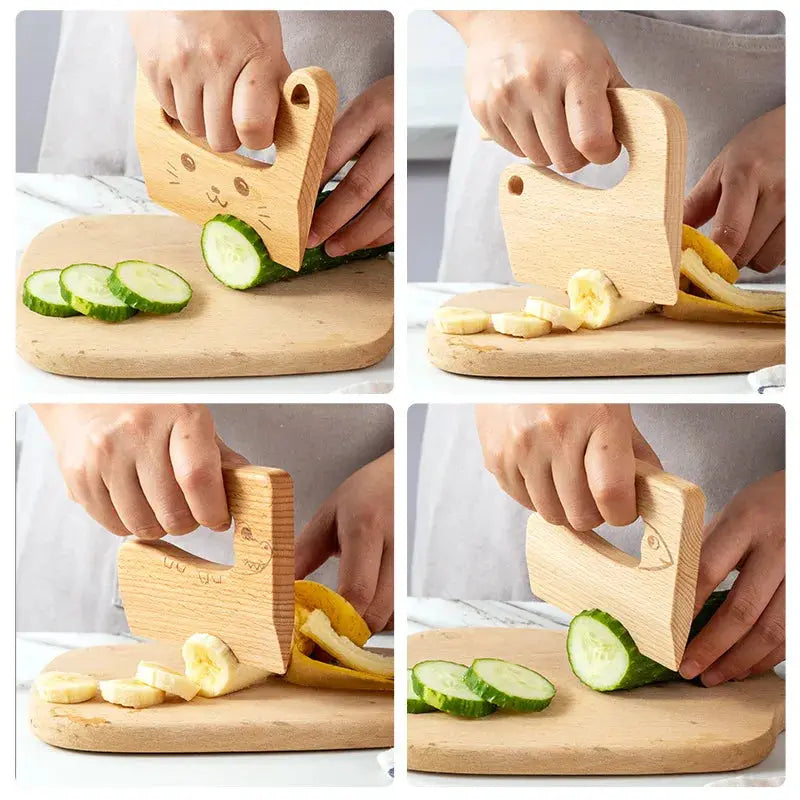 Wooden Kids Knife for Cooking Cute Fish Dinosaur Shape Kitchen Toy Vegetable Fruit Cutter Kitchen Tool Toys Wood Knife for Child - ToylandEU