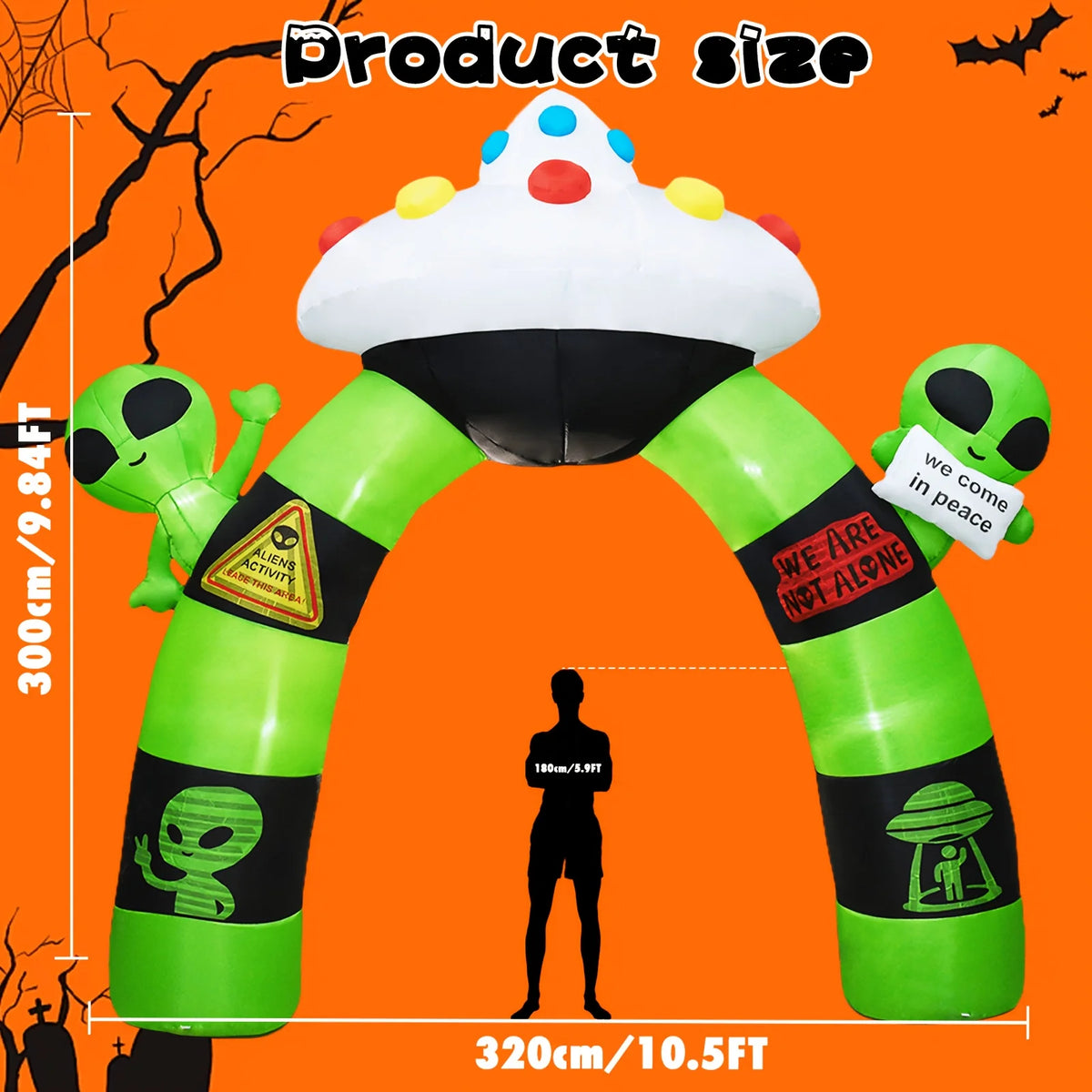 Inflatable Alien Arch | 10.5 Ft | Built In LED Lights | Halloween Yard Decor