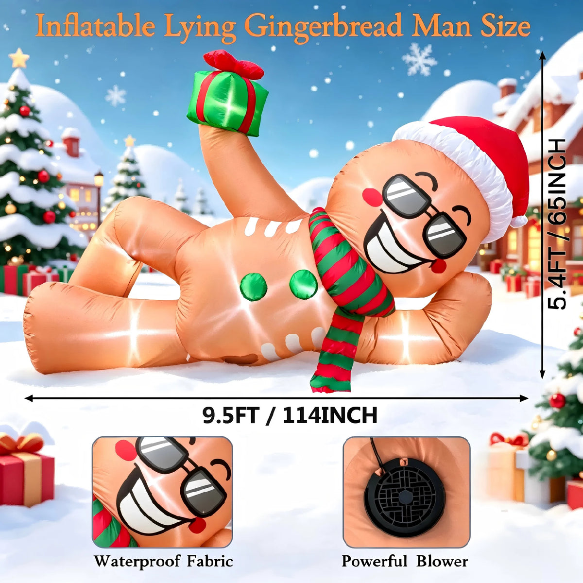 Inflatable Gingerbread Man | 9.5 Ft | Led Lights | Christmas Yard Decor
