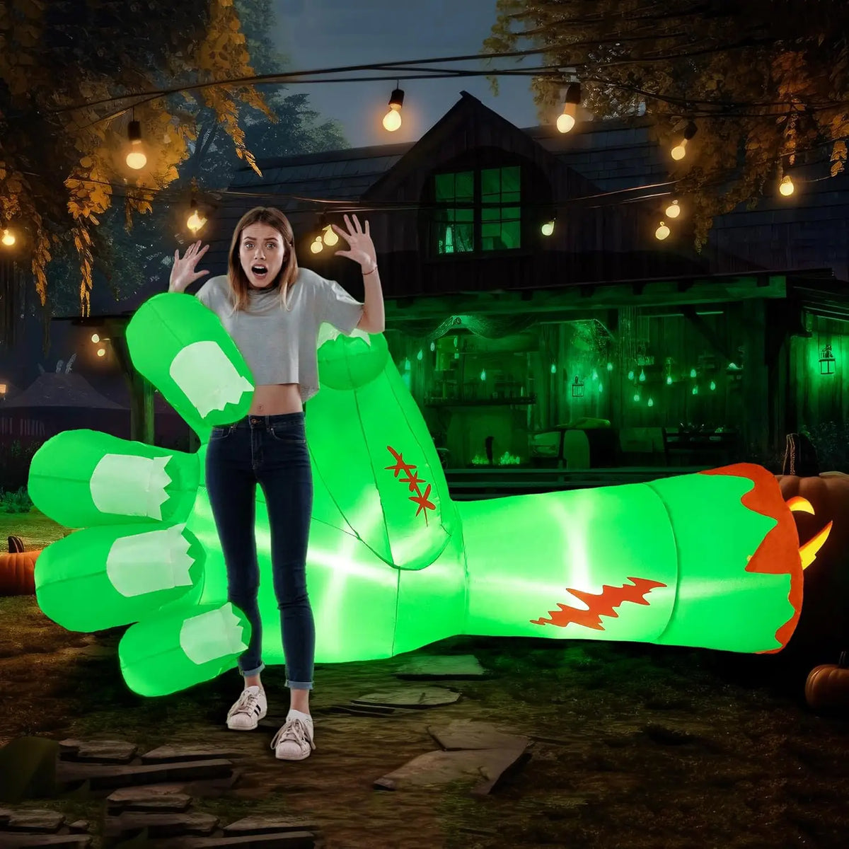 Giant Zombie Arm Inflatable | 9 Ft Long | Led Illuminated | Outdoor Yard