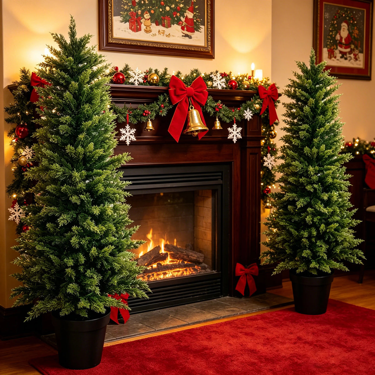 Artificial Cedar Topiaries | UV Resistant | Black Pot | 2 To 6 Ft For Yard