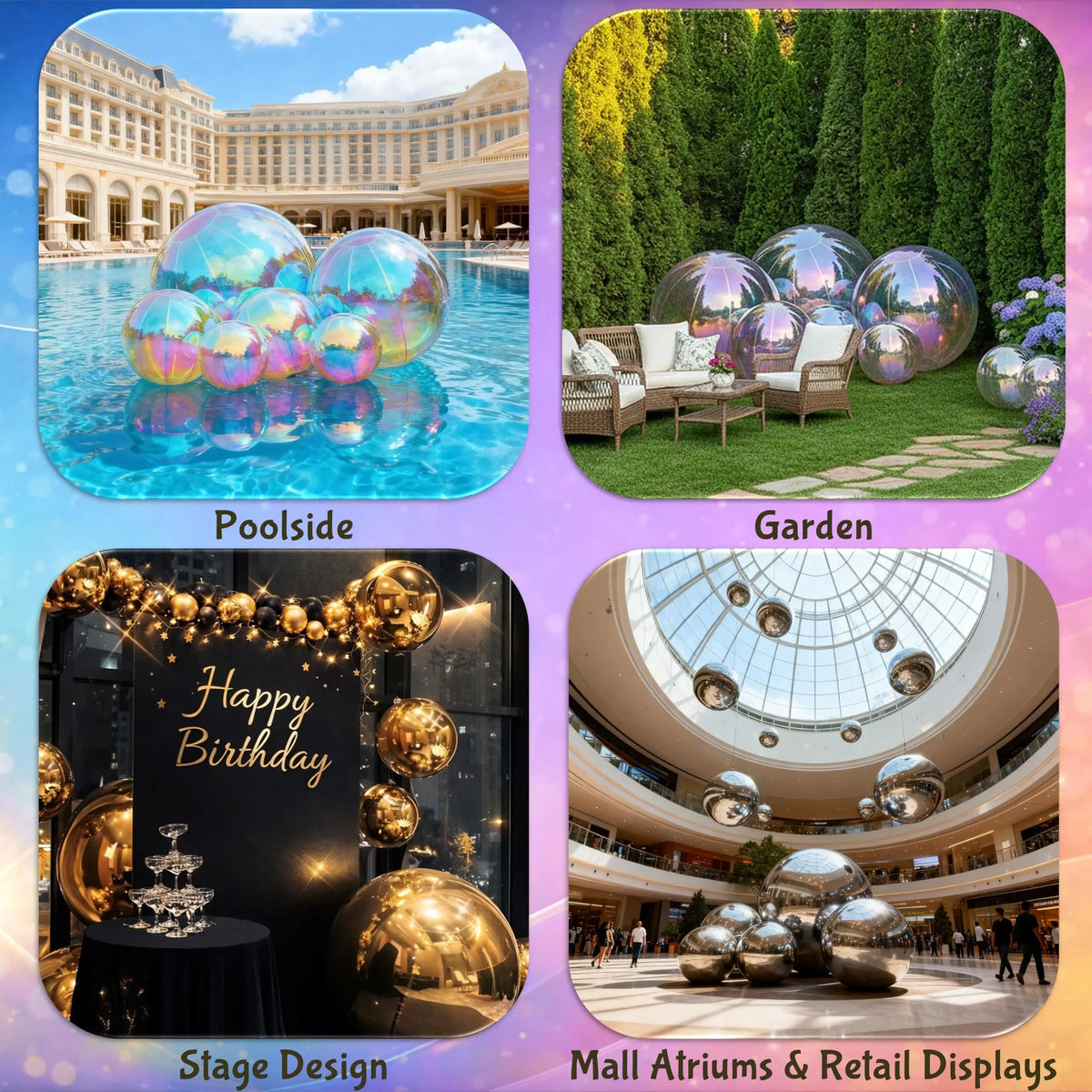 Inflatable Disco Ball | Iridescent Shine | Giant Party Prop | Set Of 6 With Pump