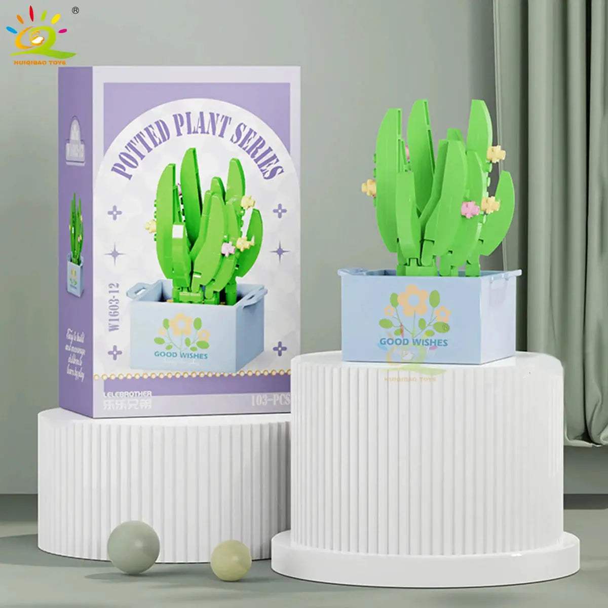 HUIQIBAO MOC Flower Succulent Potted Model Building Block DIY Eternal Bouquet Home Desk Plant Decor Brick Girl Gift Children Toy - ToylandEU