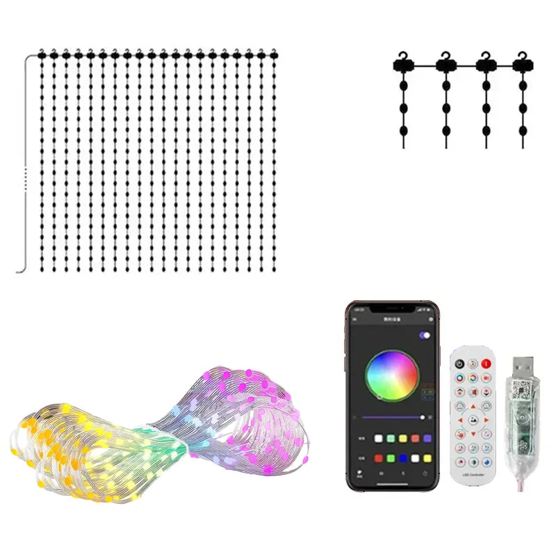 Smart Curtain Lights | App Control IP65 Waterproof | Music Sync | 2Mx2M 3Mx3M