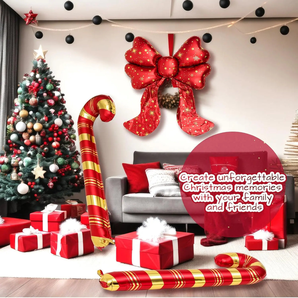 Giant Christmas Balloons | 5.7 Ft And 4.9 Ft | 3 Piece Bow Candy Set | Party Decor