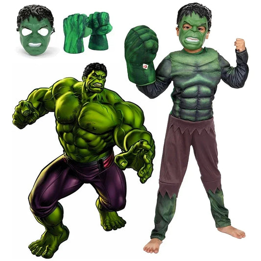 Kids Hulk Superhero Muscle Costume Set with Mask & Gloves for Fun Play