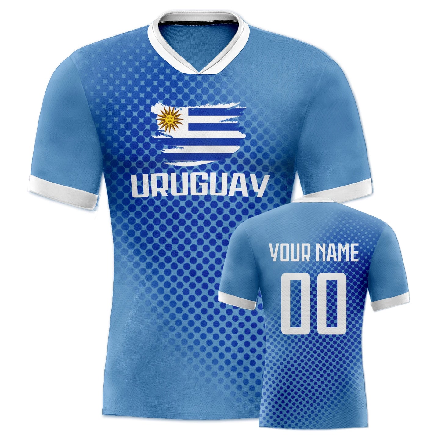 Personalized Uruguay Soccer Jersey for Men and Women - Breathable Custom Football Team Uniform with Name and Number for Youth Fans