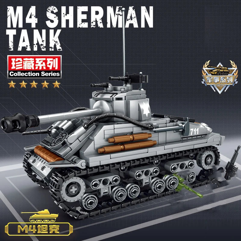 656-Piece Military Sherman M4 Tank Building Blocks Kit, Includes Paper Manual - ToylandEU